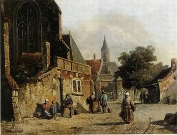 unknow artist European city landscape, street landsacpe, construction, frontstore, building and architecture. 085 France oil painting art